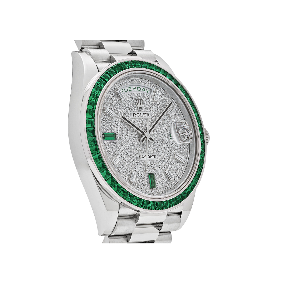 Rolex Day-Date 40 228396TEM Platinum Diamond Dial Emerald Bezel - Image 3